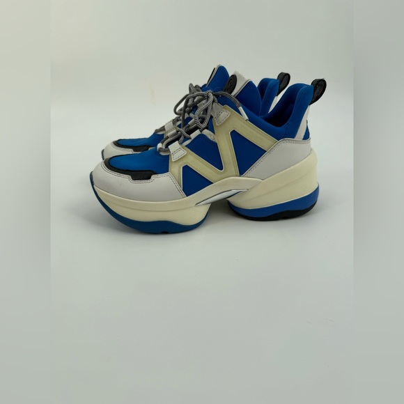 Michael Kors Olympia Trainer Sneakers Blue White Chunky Lace-Up Fashion Sneakers - Picture 6 of 16